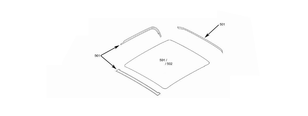 Headlining Kit Including Pad - Nylon - With Sunroof Schematic