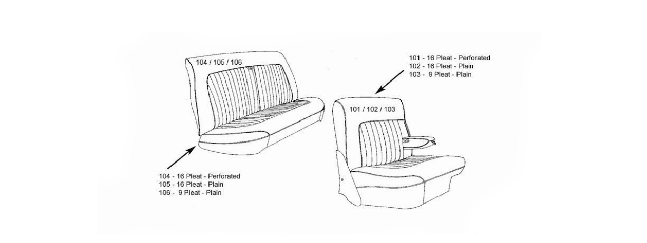 Rear Seat Cover - 9 Pleat (Plain Centres) Schematic